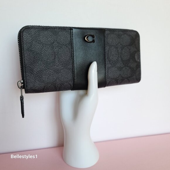 COACH Boxed Slim Accordion Signature Canvas & Leather Wallet w Back-slip pocket⭐ - Picture 6 of 16